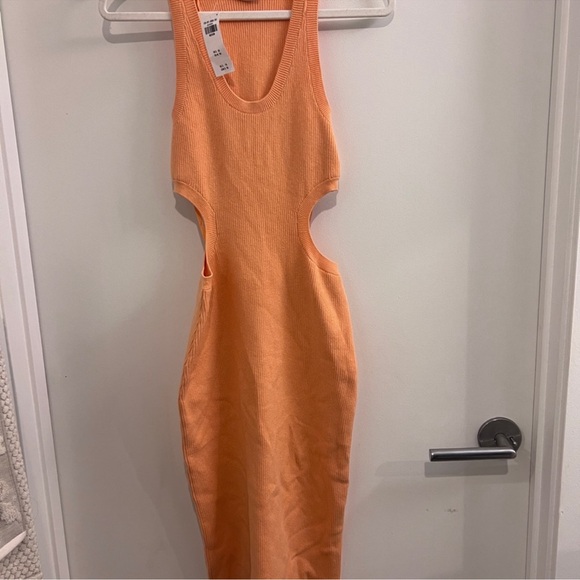 Abercrombie Orange cut out ribbed midi dress Size medium - Picture 2 of 4